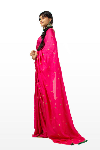 Pink Flora Butti Saree