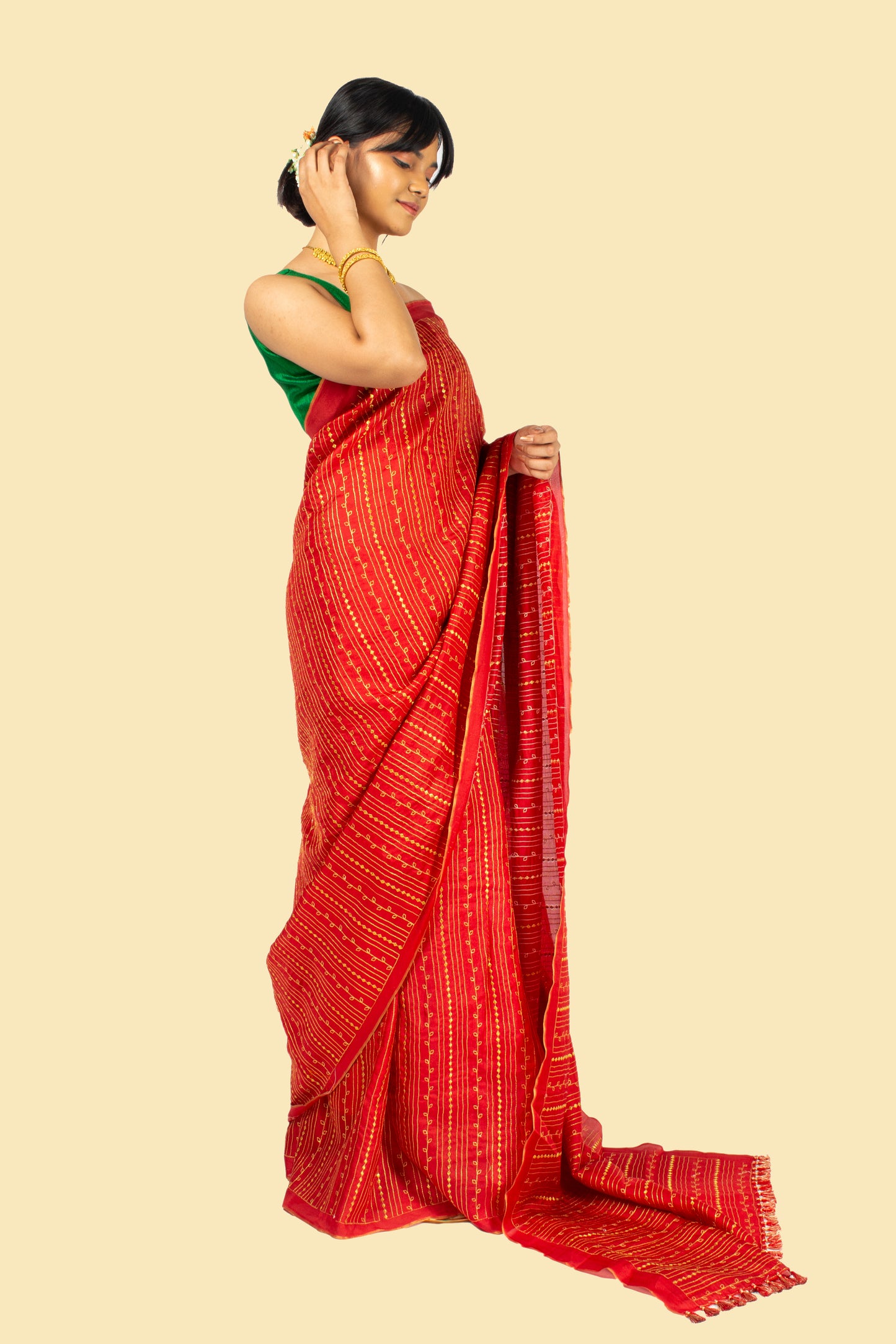 Red Kasuti Stripes Saree