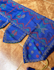 Blue kubera toran with embroidered motifs and hanging details