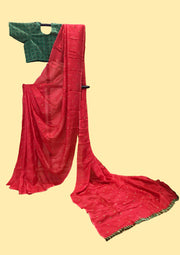Red flora butti saree with floral motifs full drape view