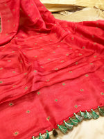 Load image into Gallery viewer, Red flora butti saree blouse embroidery detail close-up
