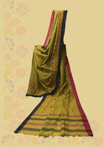 Load image into Gallery viewer, Chutney green mayur cotton saree with woven motifs
