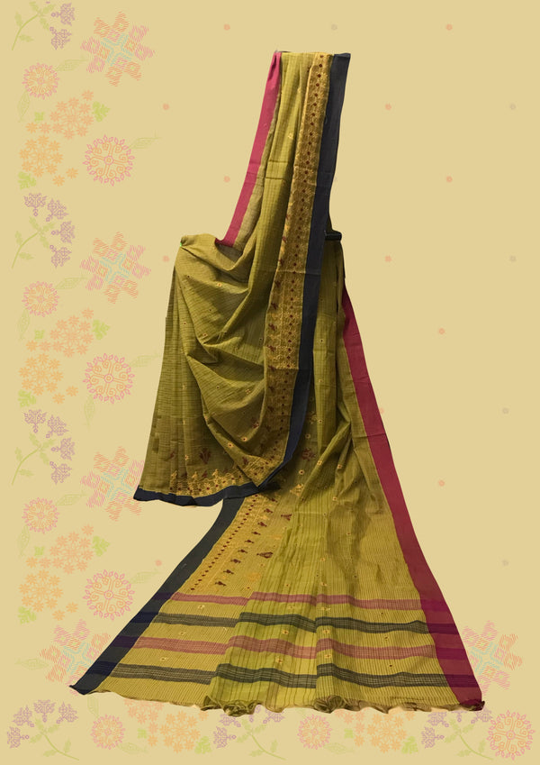 Chutney green mayur cotton saree with woven motifs