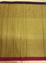 Load image into Gallery viewer, Sleeve and neckline detail with chutney green mayur cotton saree
