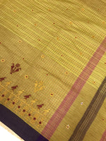 Load image into Gallery viewer, Pallu design detail of chutney green mayur cotton saree
