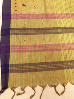 Load image into Gallery viewer, Full drape view of chutney green mayur cotton saree

