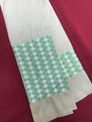 Cream banjara work blouse close-up showing banjara embroidery details