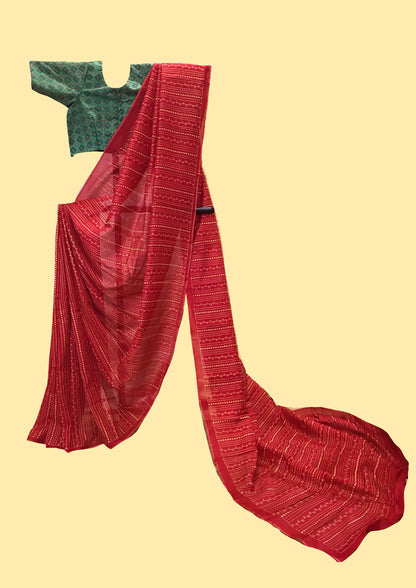 Red Kasuti Stripes Saree