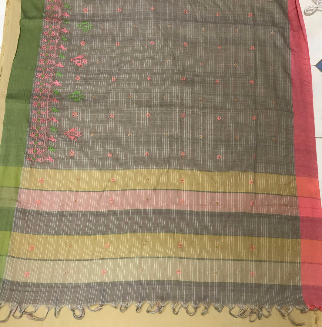 Blouse back design with dhoop grey mayur cotton saree