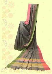 Dhoop grey mayur cotton saree with traditional weave design