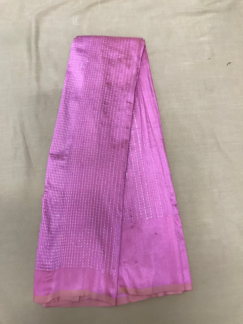 Baby pink kanta stripes blouse with front striped embroidery patterns