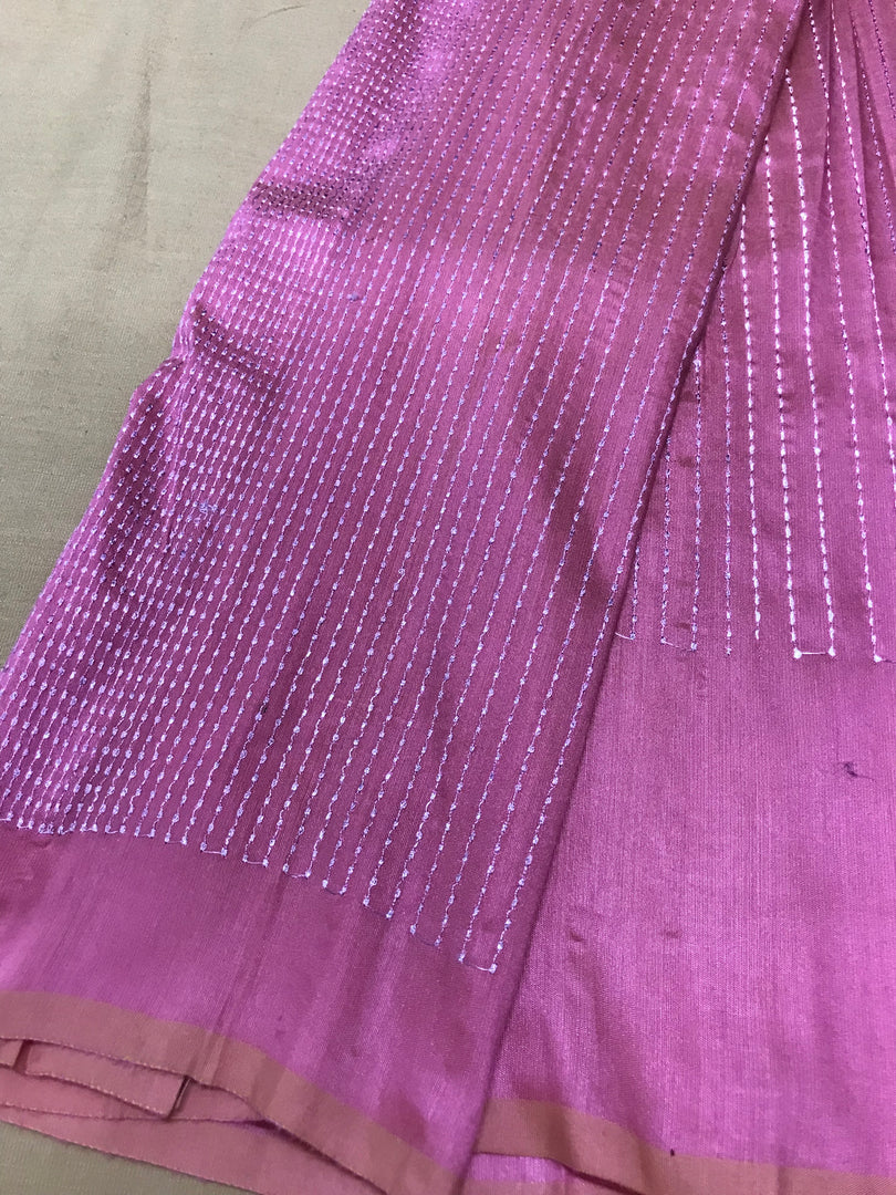 Baby pink kanta stripes blouse showing embroidered stripe detail close-up