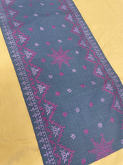 Flat view of navy blue tablerunner showing fabric surface