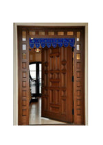 Load image into Gallery viewer, Blue kubera toran displayed with ornate embroidered hangings
