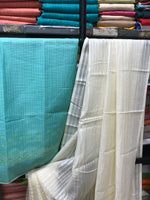 Load image into Gallery viewer, Off white lilian sonet saree pleats view showing embroidery work
