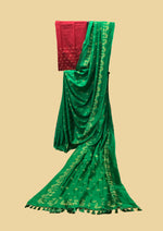 Load image into Gallery viewer, Green saree with golden goose motifs and woven zari border
