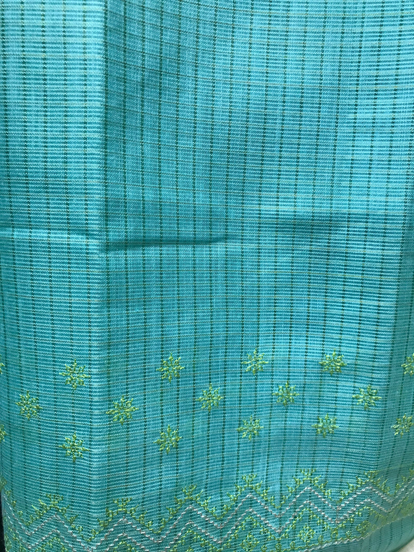 Off white lilian sonet saree drape showing detailed embroidered motifs