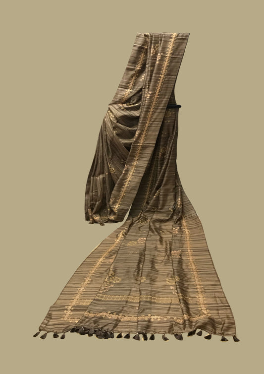 Brown Parijat Stripes Kasuti Saree