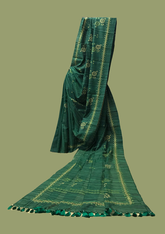 Forest Green Parijat Stripes Kasuti Saree