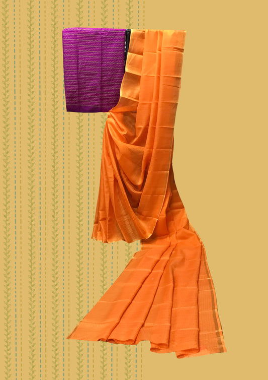 Orange Madhumalti Combo(Gold Checks with Designer Blouse)