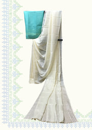 Off white lilian sonet saree pallu with delicate embroidered border