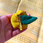 Load image into Gallery viewer, Side view of pink embroidered kasuti rose clip with clasp closure

