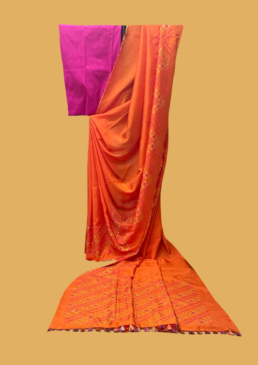 Orange Paisley Temple Saree