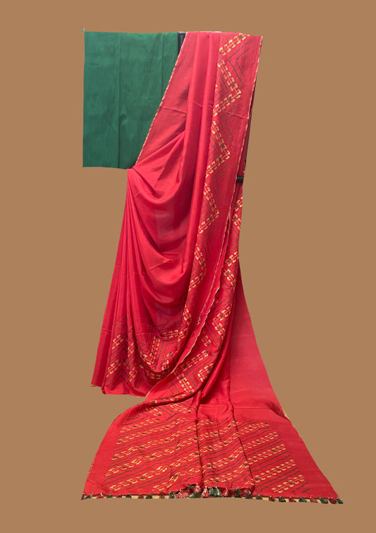 Red Paisley Temple Saree