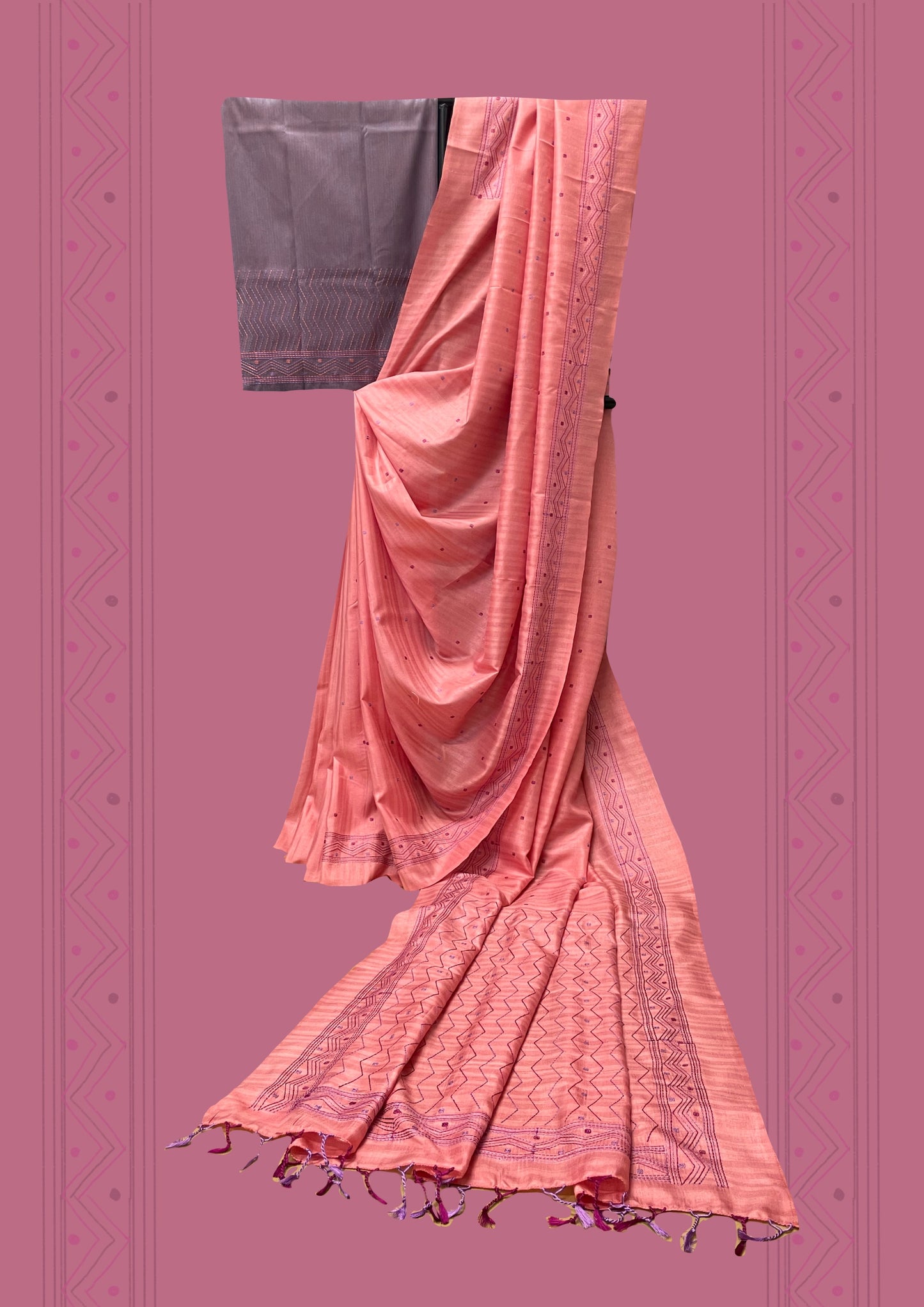 Pink Kantawork Temple Saree