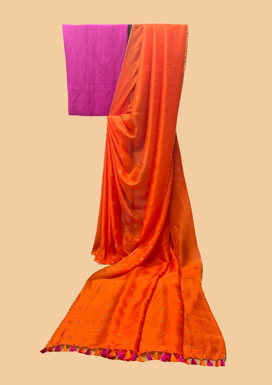 Orange Flora Butti Saree