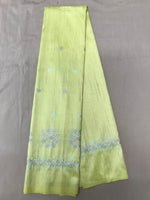 Load image into Gallery viewer, Lemon yellow parijat blouse piece flat-lay with woven floral embroidery
