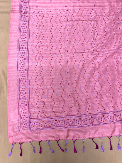 Pink Kantawork Temple Saree