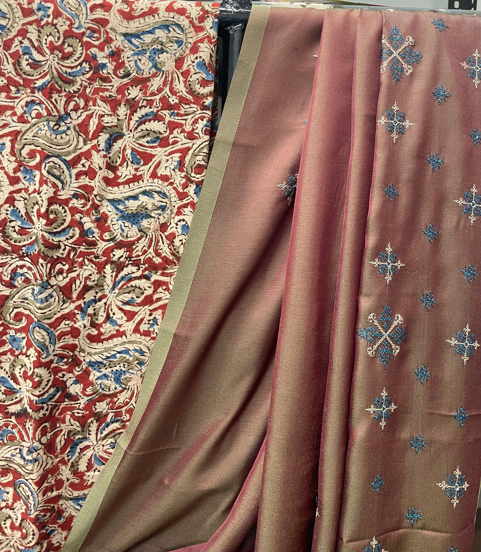 Mehendi green flora butti saree combo styled with blouse
