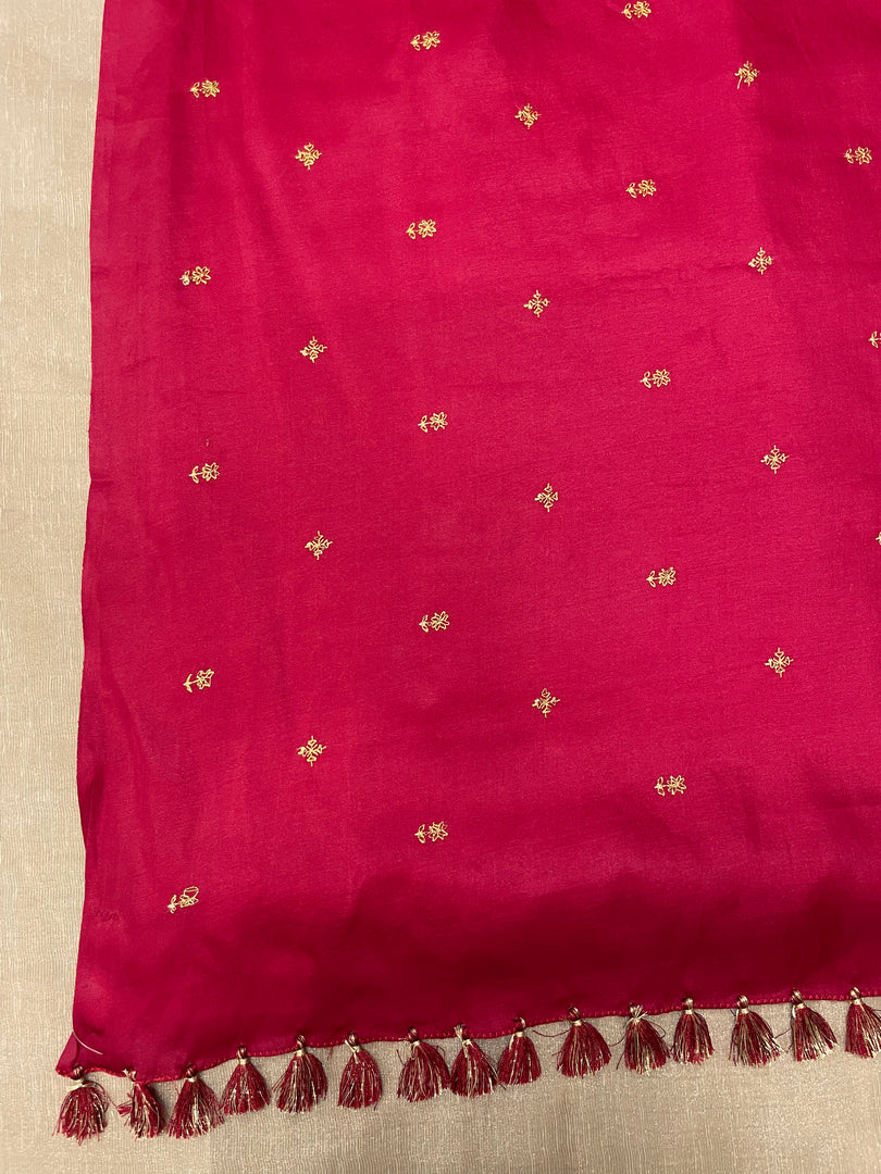 Pallu view of red dainty kasuti saree with embroidery work