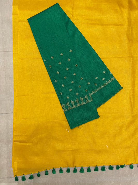 Yellow Sand Crepe Kasuti Saree Combo