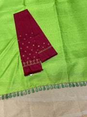 Yellow sand crepe kasuti saree combo with embroidered border