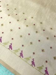 Coffee mayur blouse front view with peacock embroidery on neckline