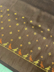 Leaf mayur blouse with embroidered peacock motif on front panel