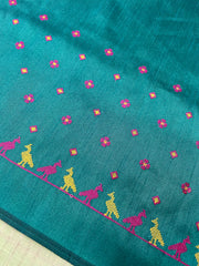 Navy mayur blouse front embroidery featuring peacock motif