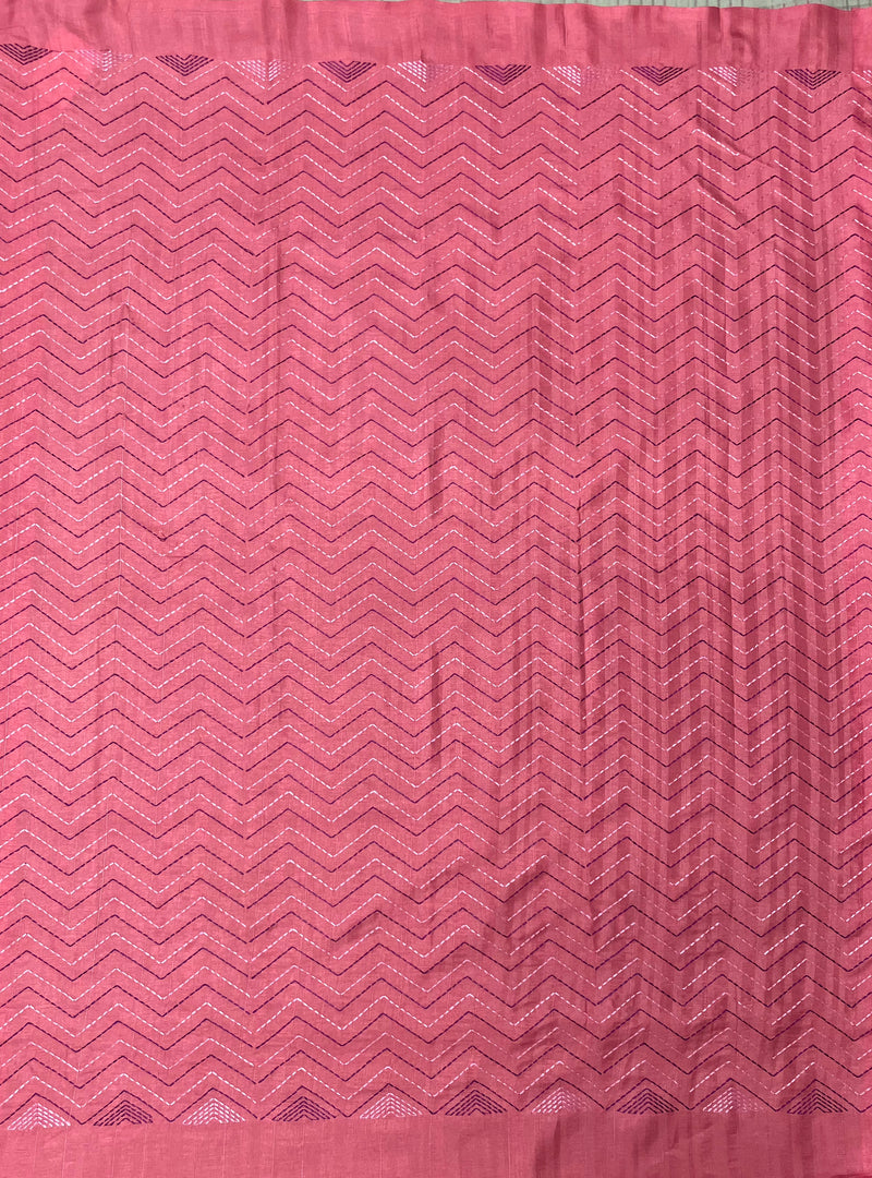 Baby pink kanta stripes blouse back hook closure with striped embroidery