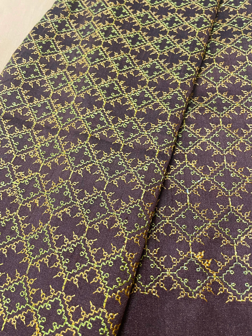 Coffee kasuti bloom blouse with floral embroidery on the front panel