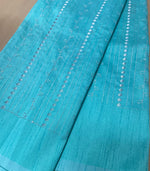 Load image into Gallery viewer, Seagreen kasuti stripes blouse close-up showing embroidered stripe detail
