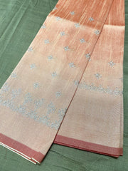 Baby pink blouse with kasuti embroidery featuring peacock motifs front