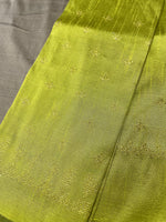 Load image into Gallery viewer, Back detail of green kasuti blouse with embroidered peacock motif
