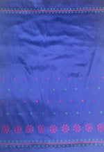 Load image into Gallery viewer, Blue kasuti garden blouse side angle showing embroidered detailing
