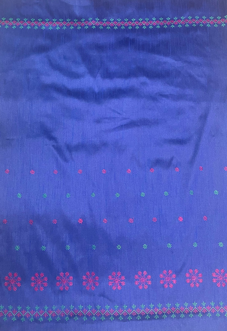 Blue kasuti garden blouse side angle showing embroidered detailing