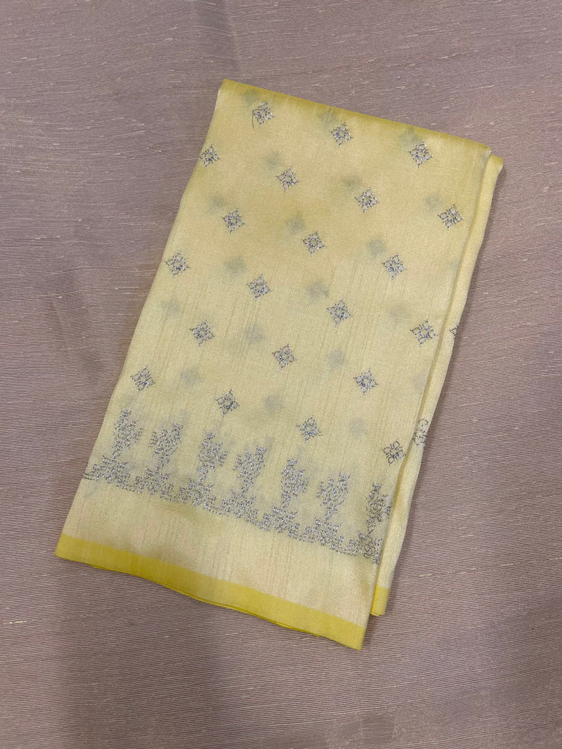 Light yellow pink peacock motif kasuti blouse back embroidery