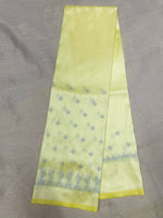 Load image into Gallery viewer, Light yellow pink peacock kasuti blouse sleeve embroidery close-up
