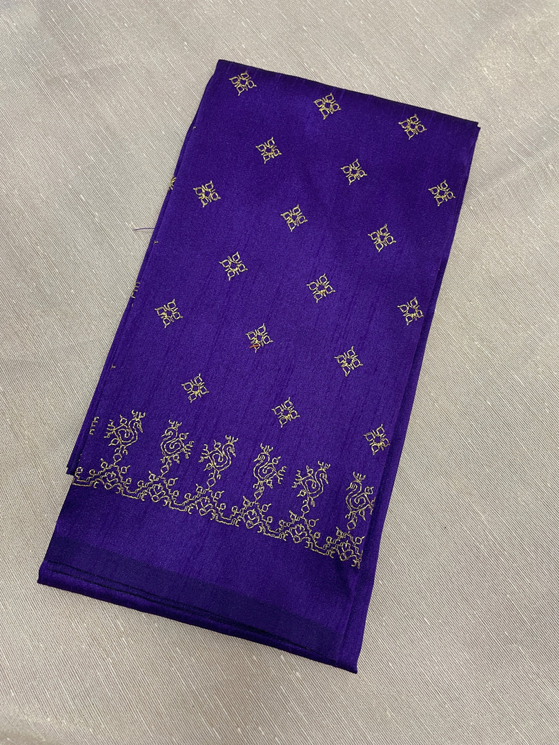 Deep purple peacock motif kasuti blouse back embroidery view