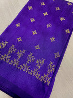 Load image into Gallery viewer, Deep purple blouse with peacock motif and gold zari embroidery
